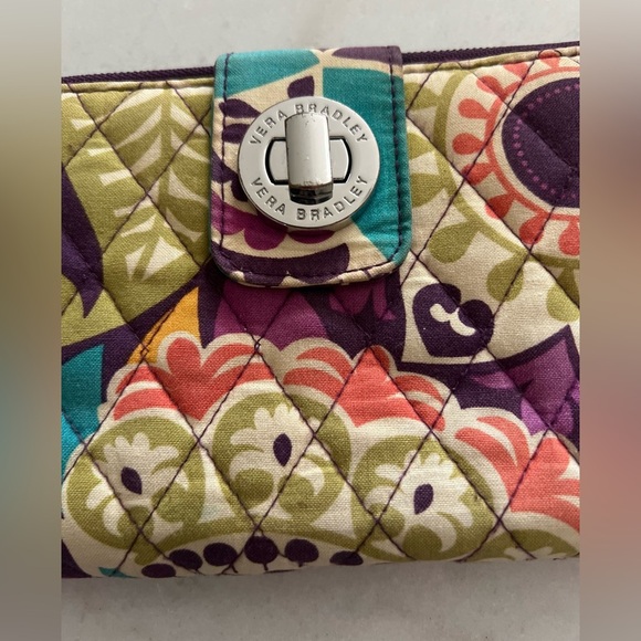 Vera Bradley Turnlock Wallet in the "Plum Crazy" pattern - Picture 2 of 5